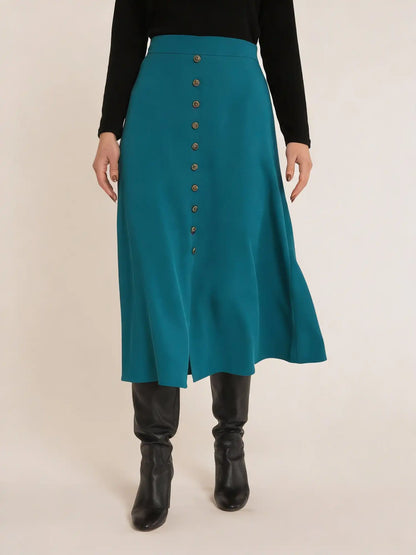 Green A-line skirt with buttons