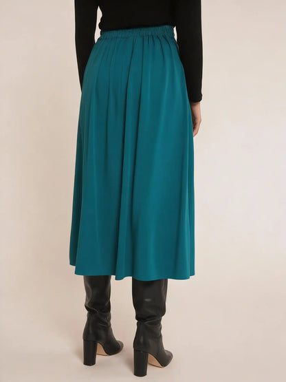 Green A-line skirt with buttons
