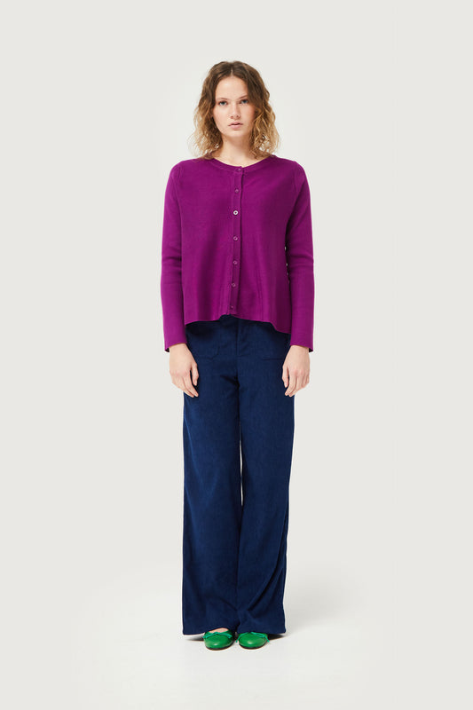 Purple A-line knit cardigan