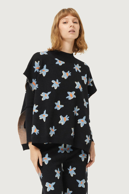 Calatea floral print jacquard knit vest black