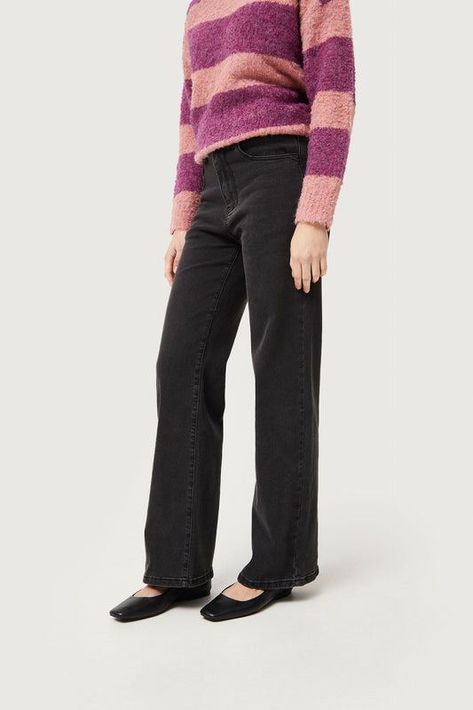 Washed black long straight jeans