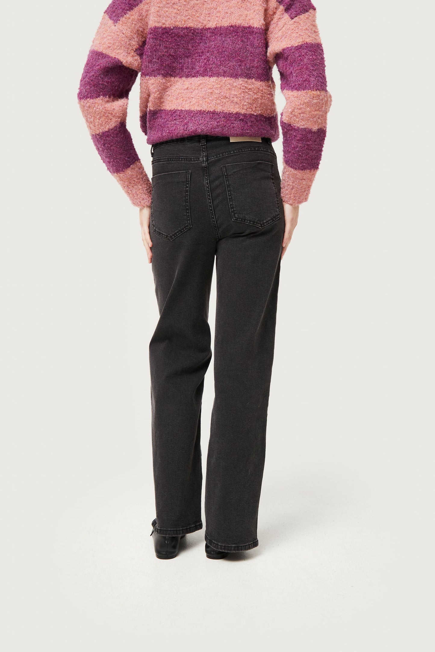 Washed black long straight jeans