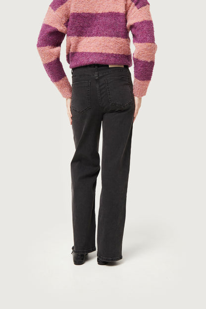 Washed black long straight jeans