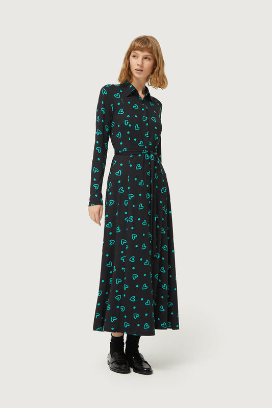 Long shirt dress with green heart print