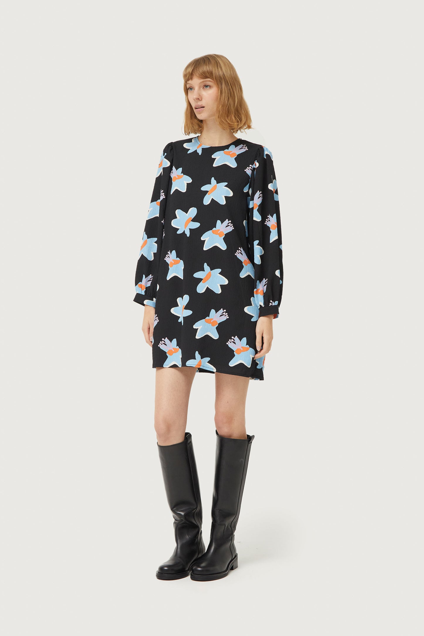 Black Calatea floral print short dress