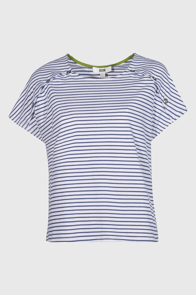 Striped button detail t-shirt