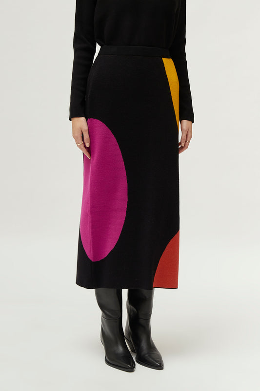 Circle print jacquard knit midi skirt
