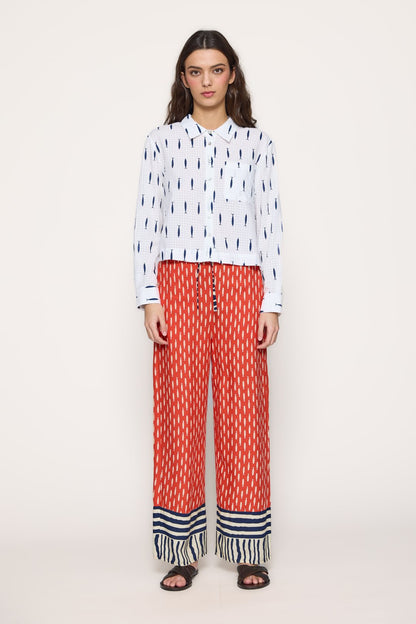 Wide-leg viscose trousers with print