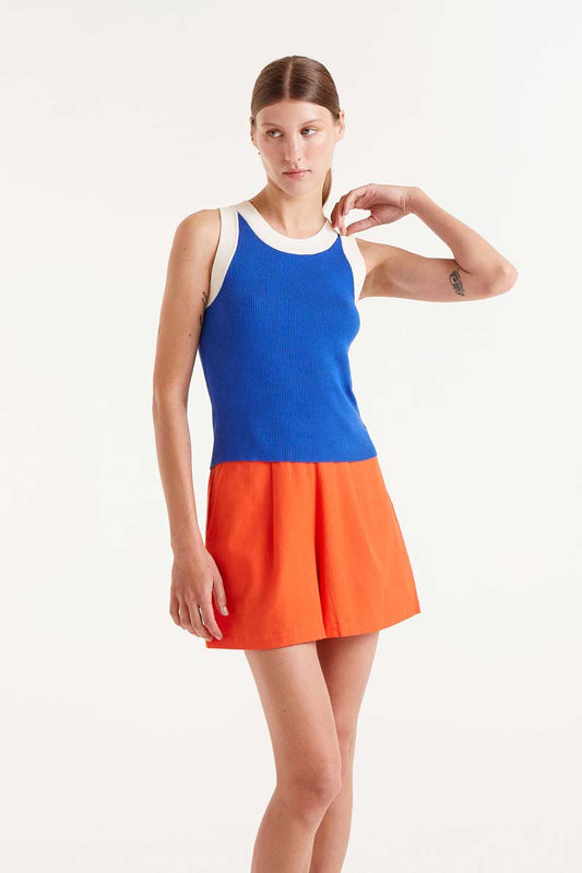 Blue two-tone strap top