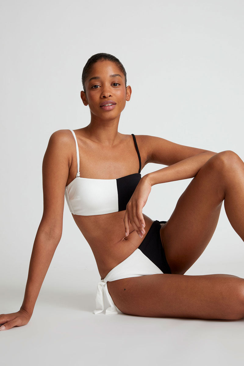 Black two-tone straight bikini top