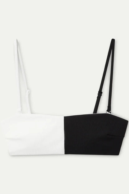 Black two-tone straight bikini top