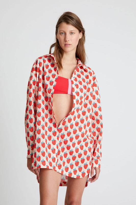 Strawberry Beach print oversized shirt