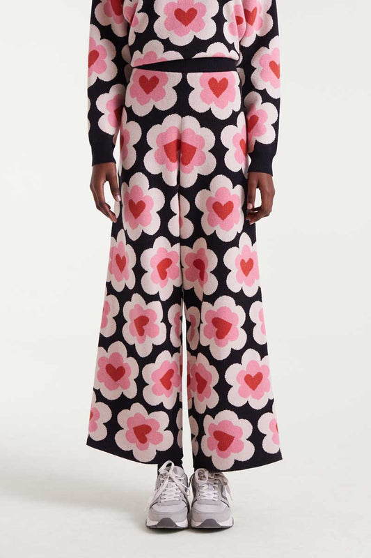 Jacquard knit trousers with SweetHeart print