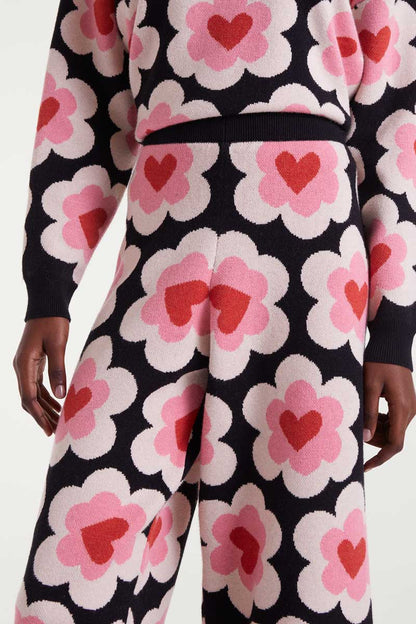 Jacquard knit trousers with SweetHeart print
