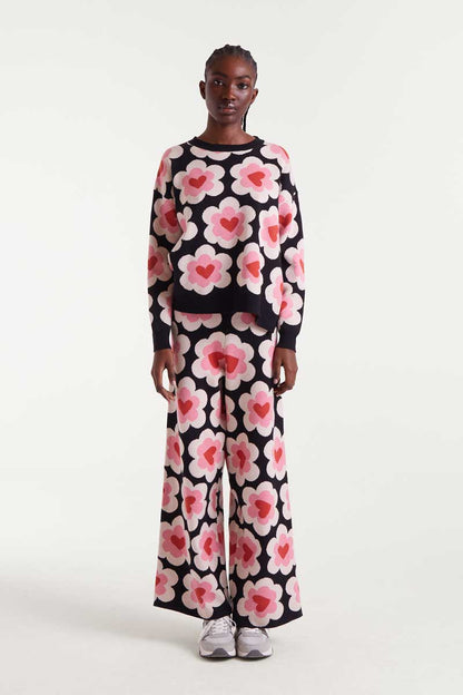 Jacquard knit trousers with SweetHeart print