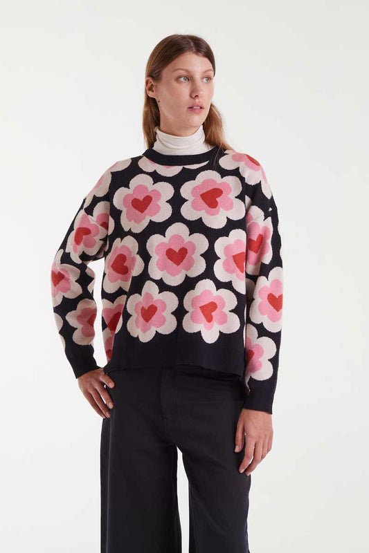 Jacquard knit sweater with SweetHeart print