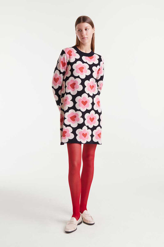Short jacquard knit dress with SweetHeart print