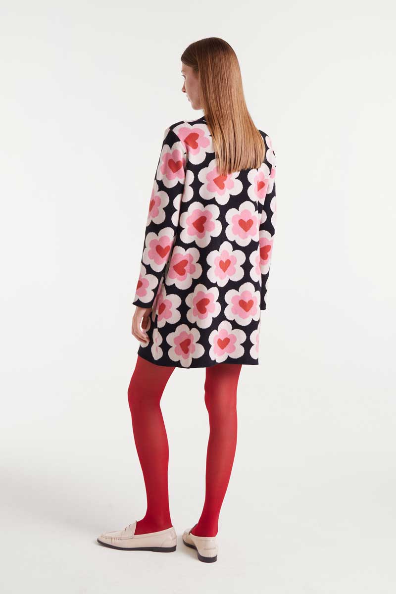Short jacquard knit dress with SweetHeart print