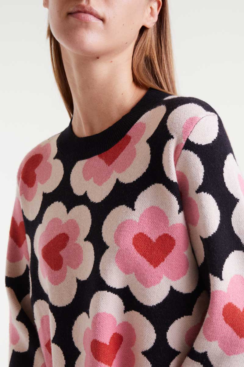 Short jacquard knit dress with SweetHeart print