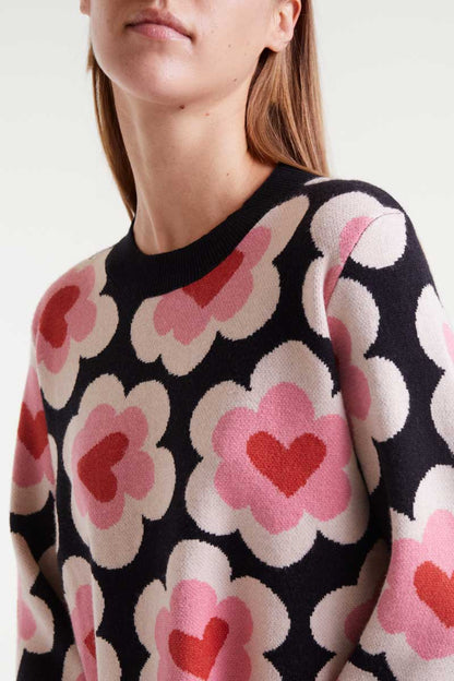 Short jacquard knit dress with SweetHeart print