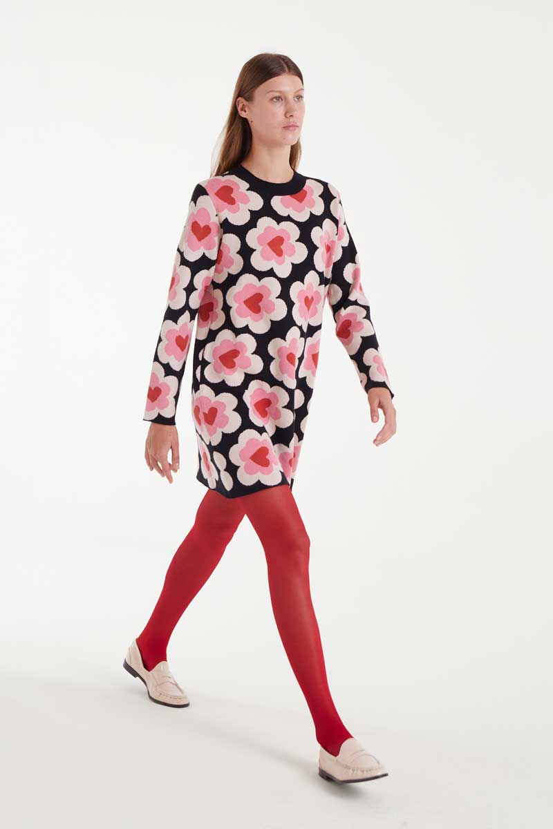 Short jacquard knit dress with SweetHeart print