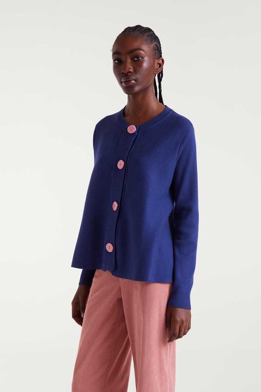 Navy blue flared knit cardigan