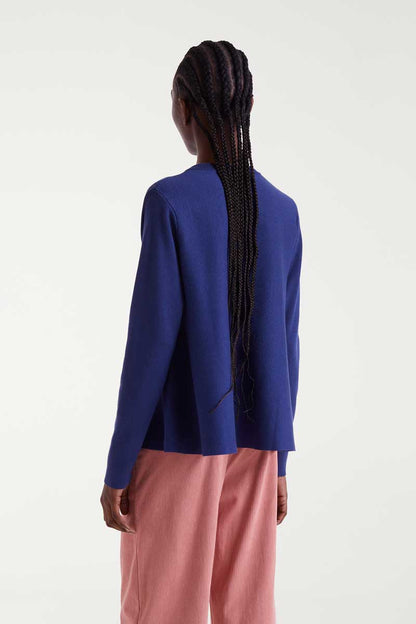 Navy blue flared knit cardigan