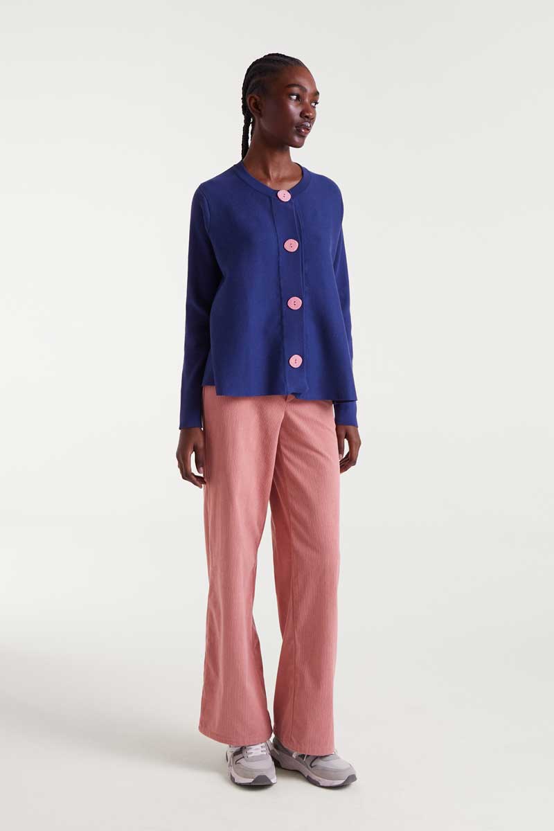 Navy blue flared knit cardigan