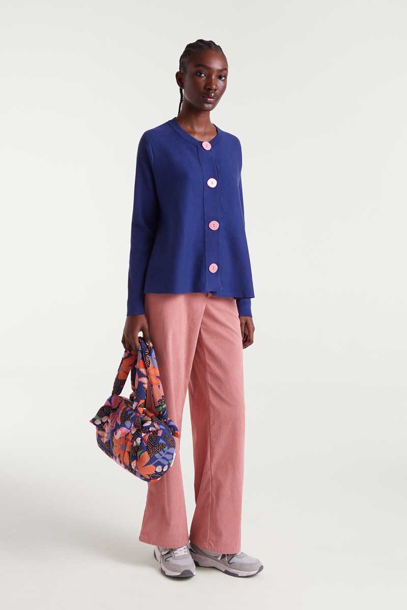 Navy blue flared knit cardigan