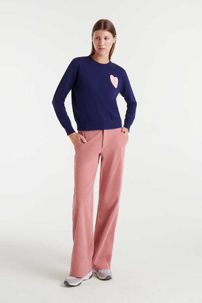 Navy blue knitted sweater with heart print