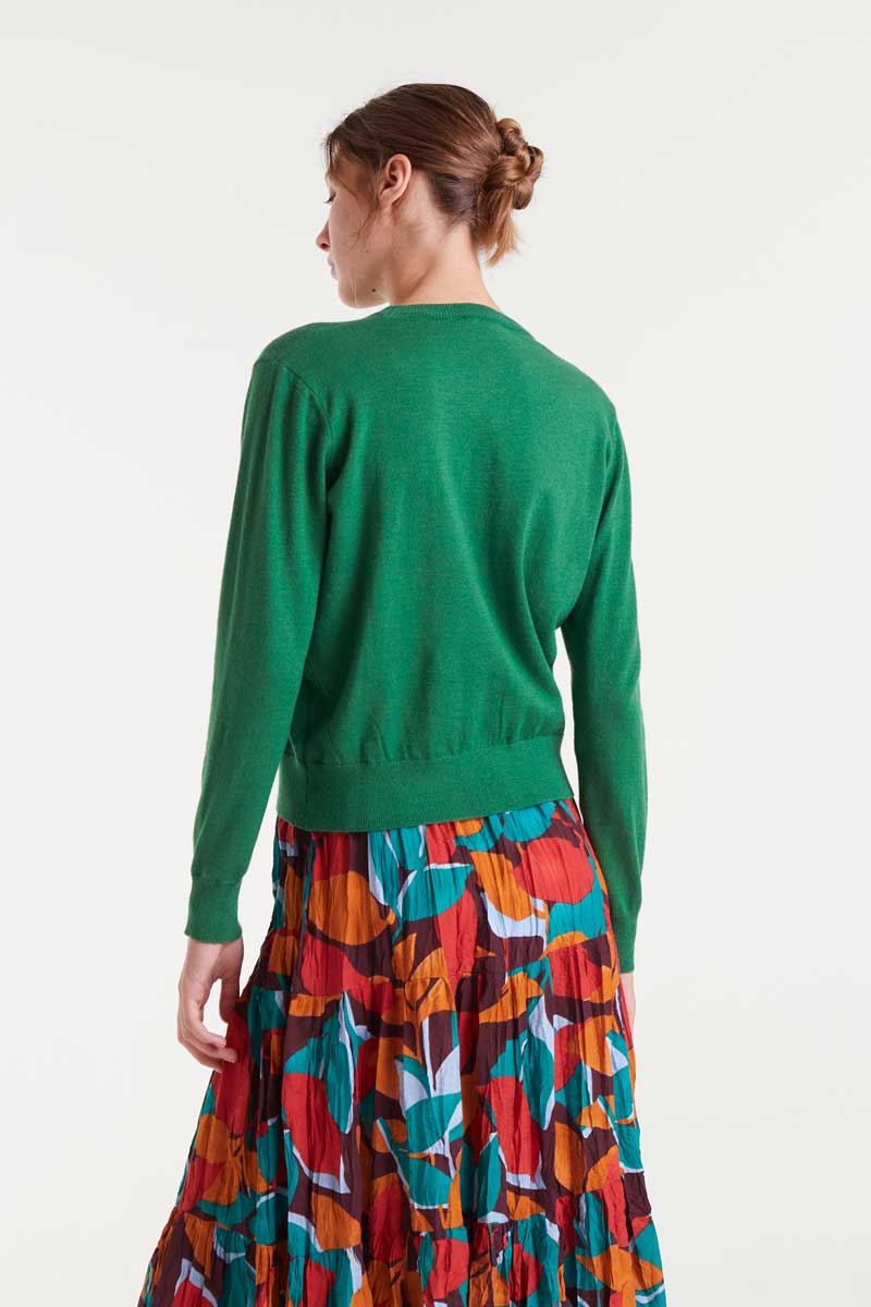 Green knitted sweater with heart print