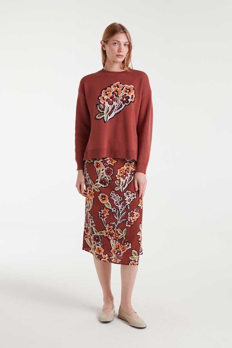 Jacquard knit sweater with bouquet print