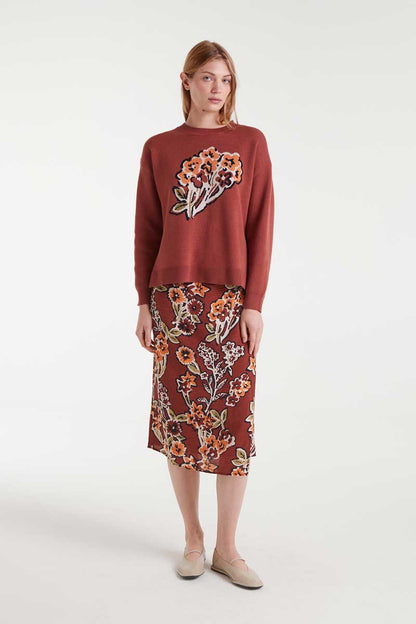 Jacquard knit sweater with bouquet print