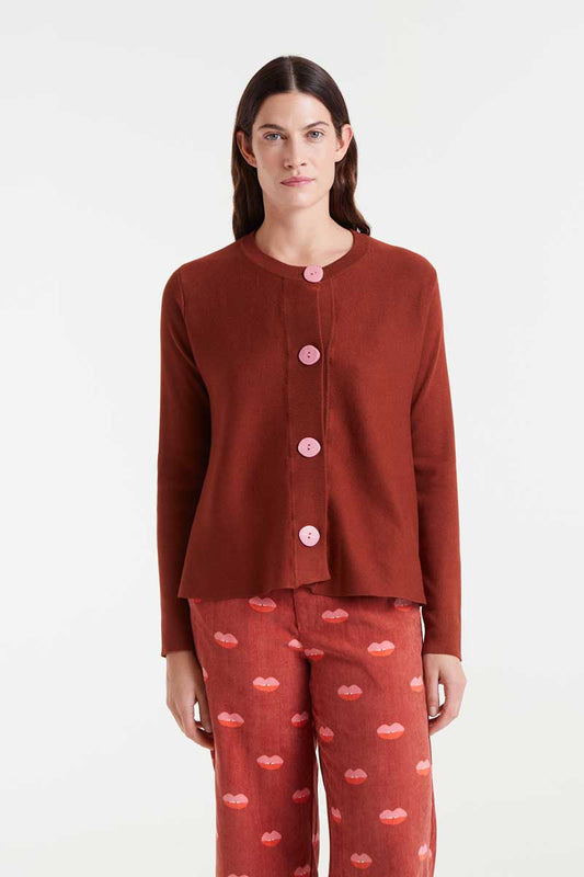Brown A-line knit cardigan