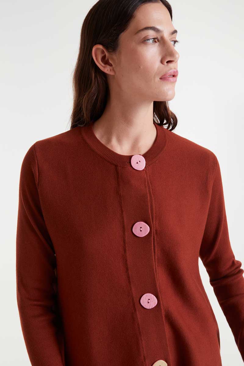 Brown A-line knit cardigan