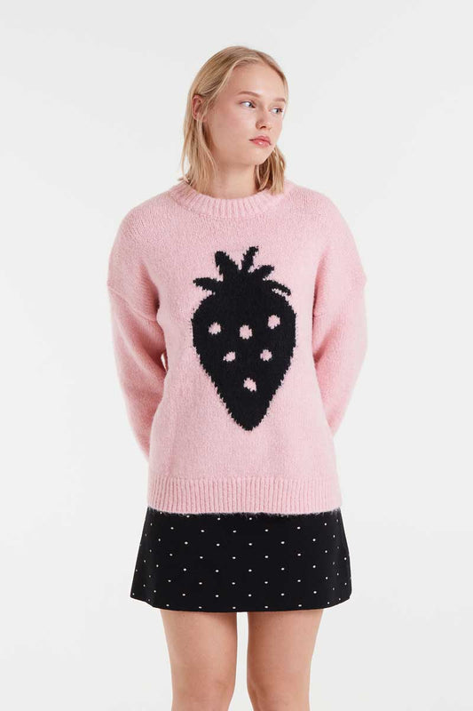 Jacquard knit sweater with Strawberry print
