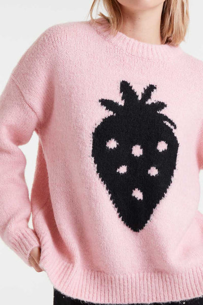 Jacquard knit sweater with Strawberry print