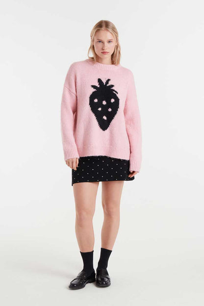 Jacquard knit sweater with Strawberry print