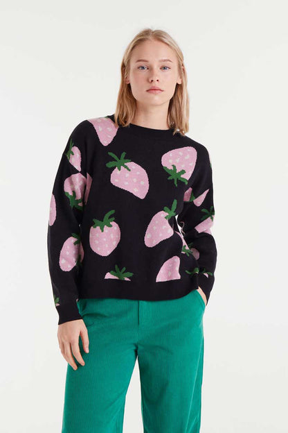 Jacquard knit sweater with Morango print