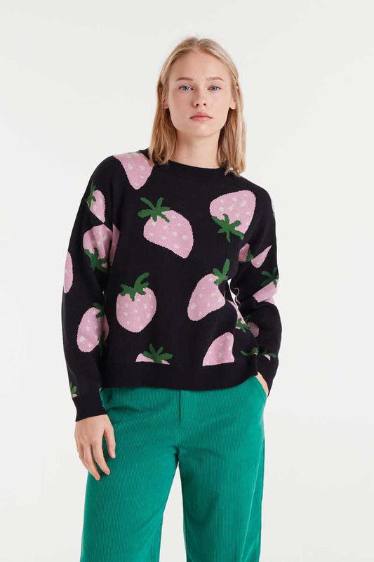 Jacquard knit sweater with Morango print
