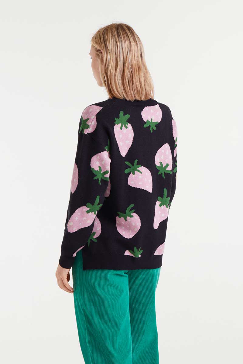 Jacquard knit sweater with Morango print