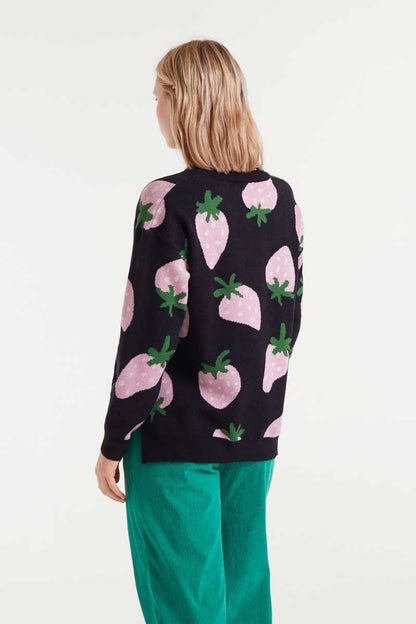 Jacquard knit sweater with Morango print