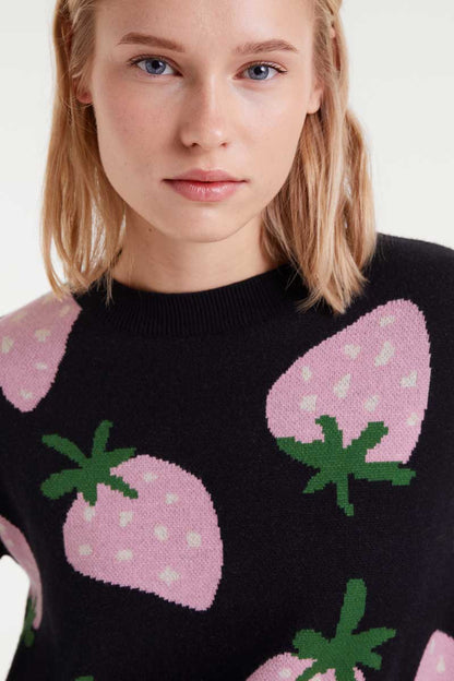 Jacquard knit sweater with Morango print