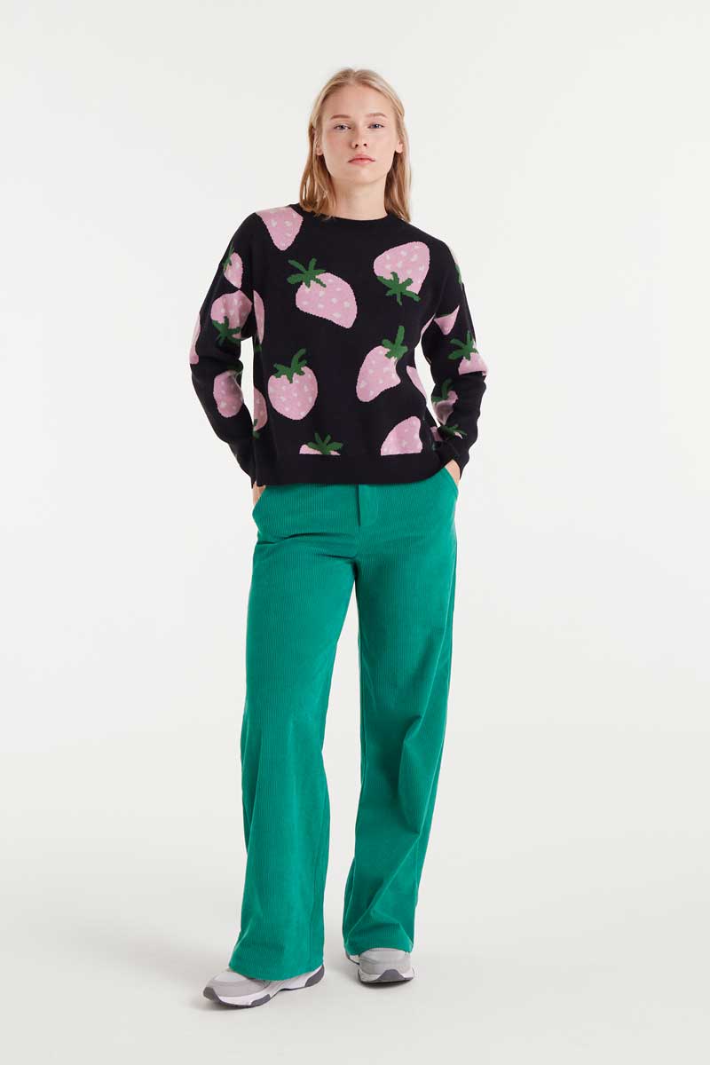 Jacquard knit sweater with Morango print