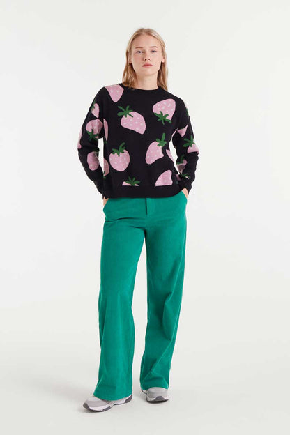 Jacquard knit sweater with Morango print