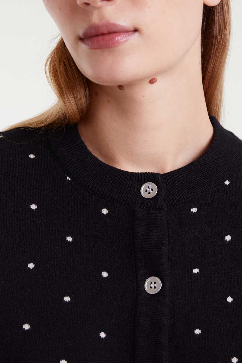 Jacquard cardigan with white mini dots