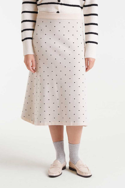 Jacquard midi skirt with black mini dots