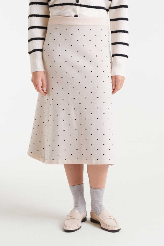 Jacquard midi skirt with black mini dots