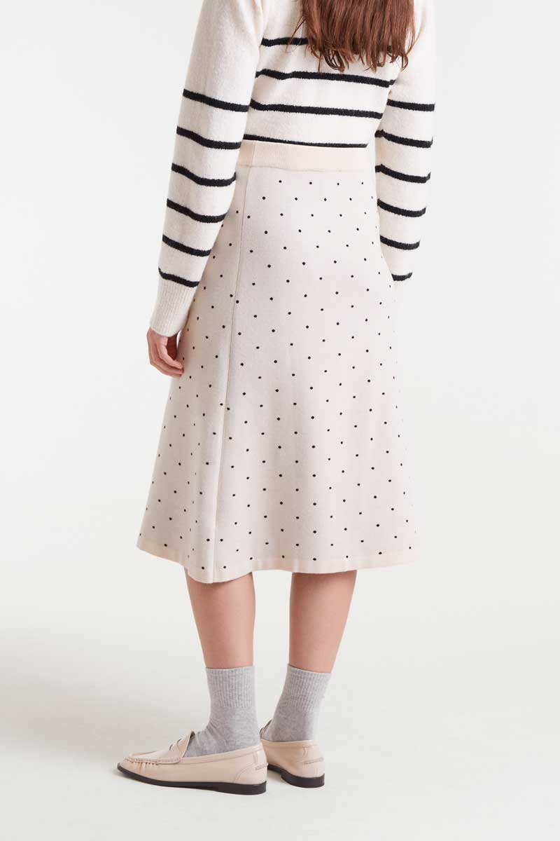 Jacquard midi skirt with black mini dots