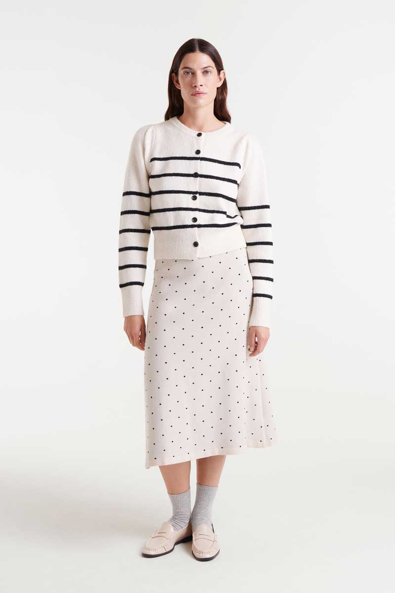 Jacquard midi skirt with black mini dots